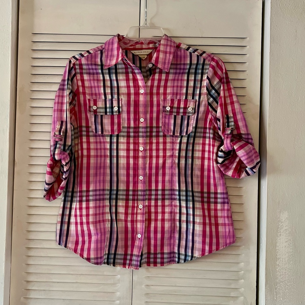 Allison Daley Pink Plaid Button-Up Shirt